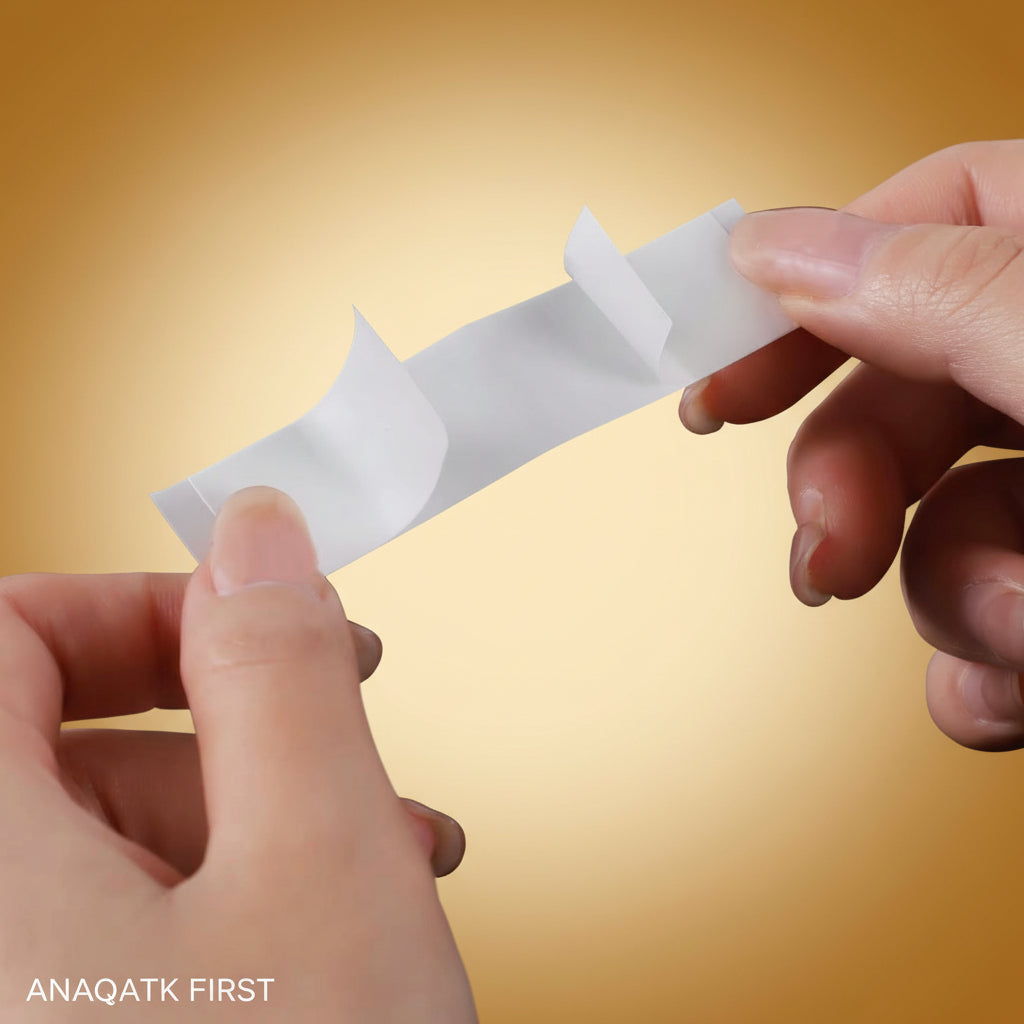 Hands holding a strip of white paper with cut-out shapes against a black background