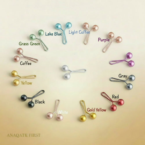 Colorful jewelry components arranged in a circular pattern on a light blue background.