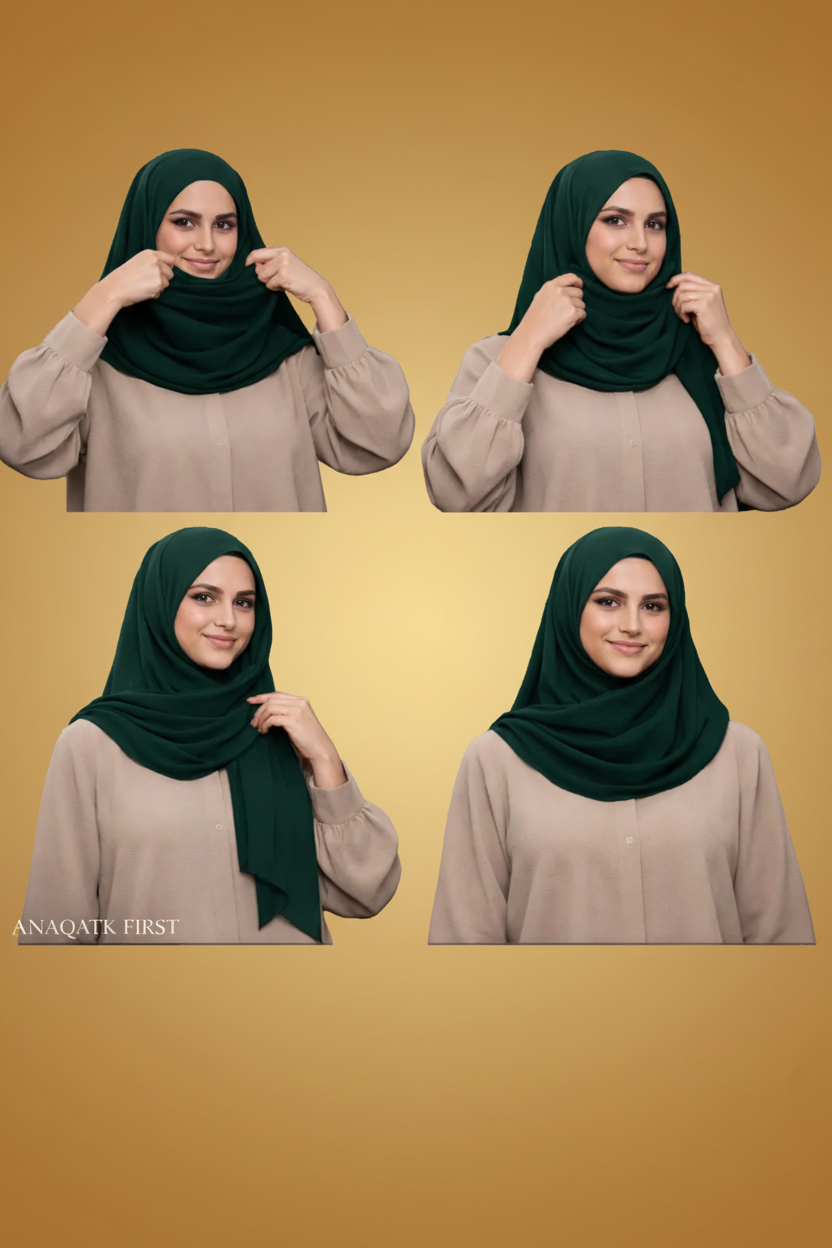 Step-by-step guide on how to wear a green hijab with a dark background