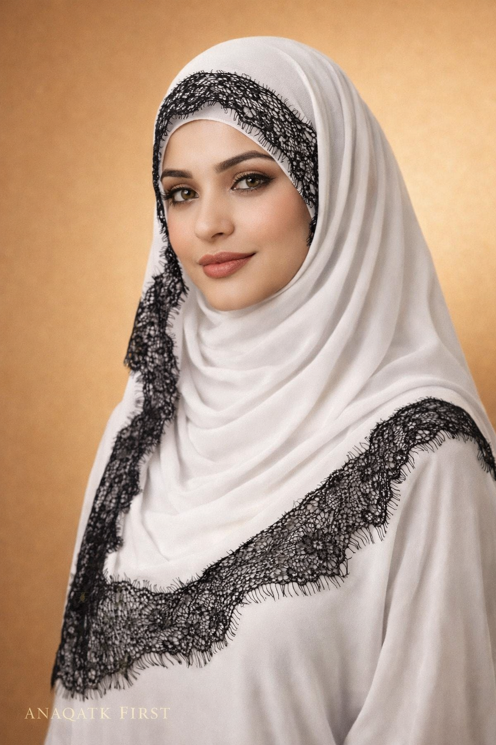 Dantal pearl chiffon lace hijab with delicate lace border by Anaqatk First