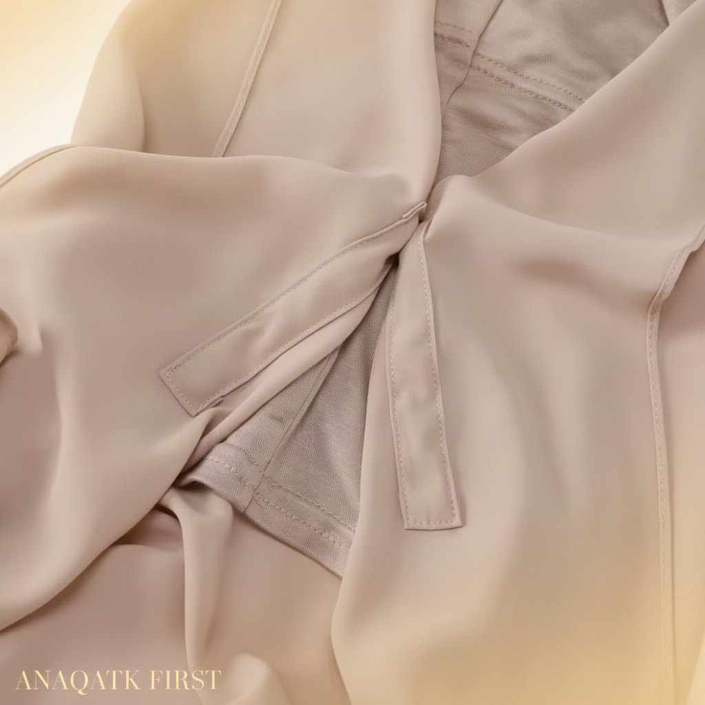 Close-up of beige fabric with a focus on texture and folds