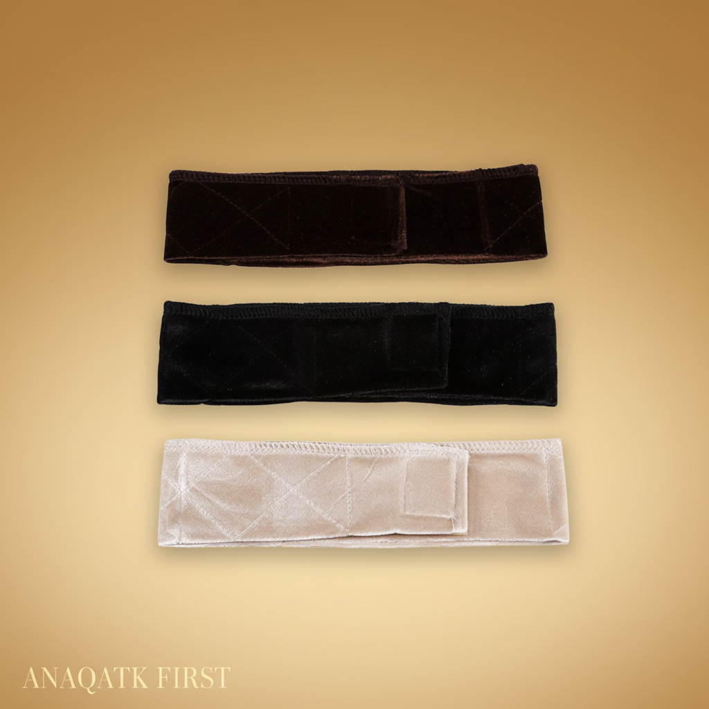 Three headbands in black, beige, and brown on a white background