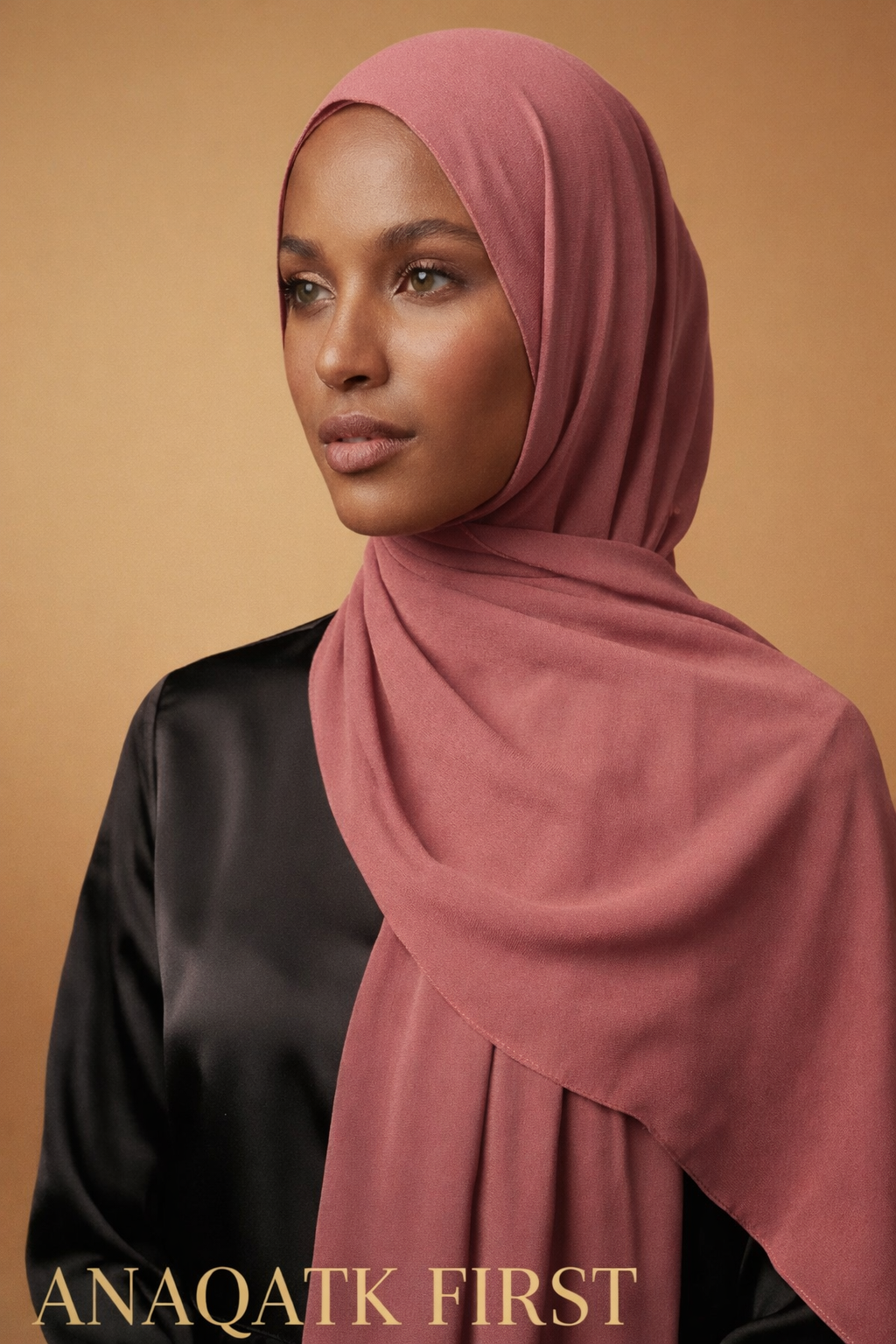 Woman wearing dusty rose hijab — ANAQATK FIRST
