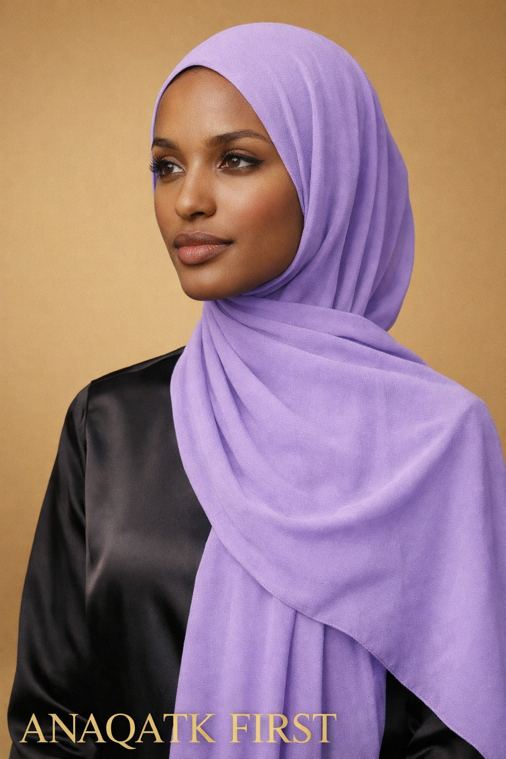 Woman wearing lavender hijab — ANAQATK FIRST