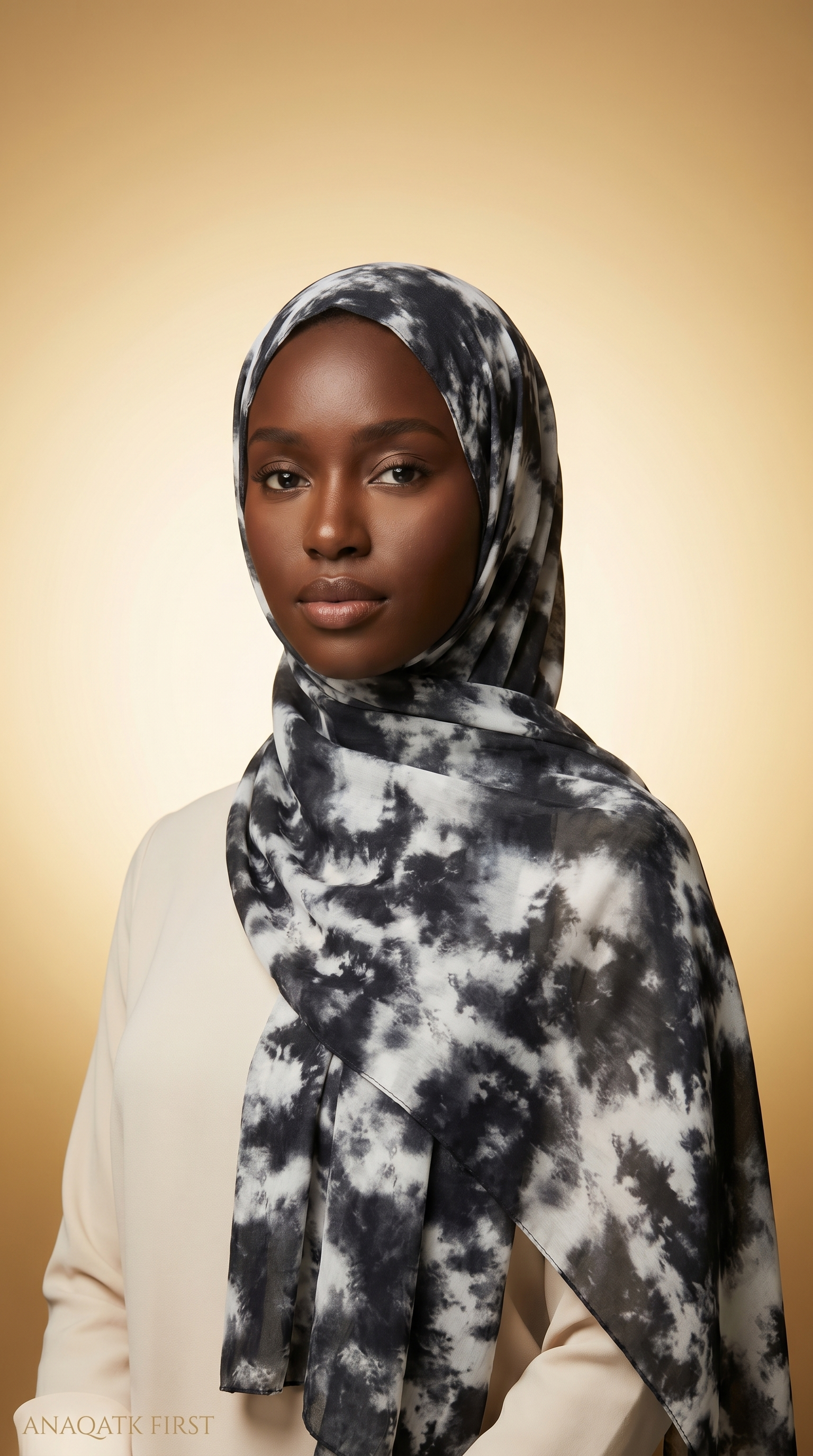 Model wearing Rania hijab in Black Tie-Dye — Anaqatk First